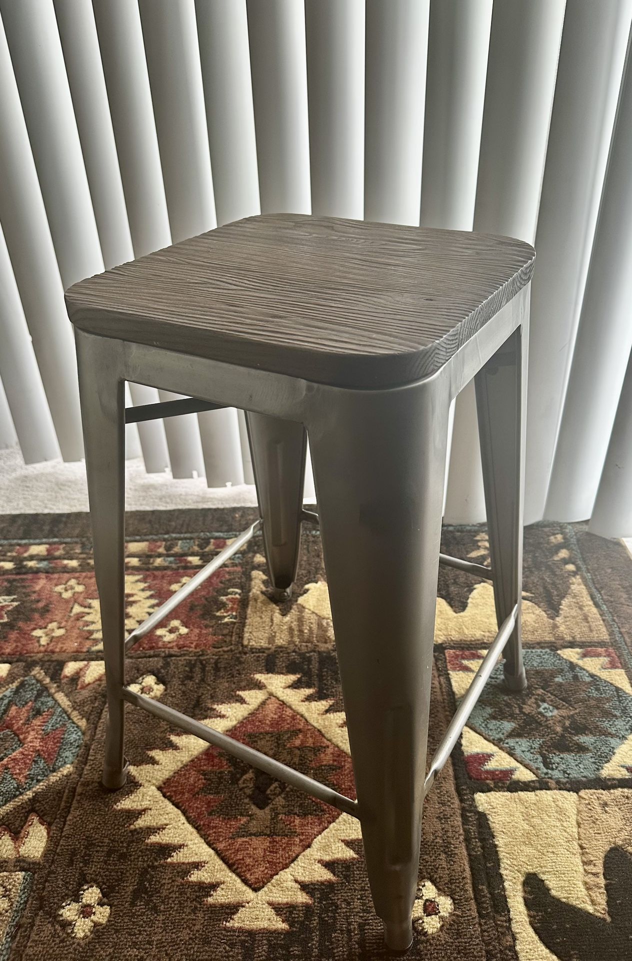 Metal Stool With Wooden Seat