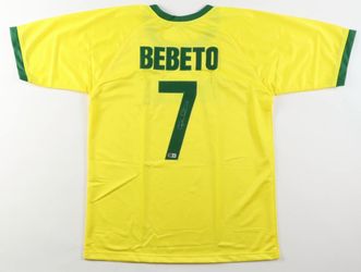 Bebeto Signed Brazil National Team Yellow Soccer Jersey - Number 7 (Beckett COA)