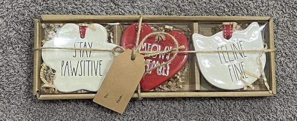 Rae Dunn Christmas Ornaments 3 Set Ceramic Flat NEW