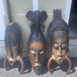 Set of Three Tribal Style Masks- Wall Art 