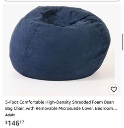 Generic 5-Foot Comfortable Foam Bean Bag Chair, with Removable Microsuede Cover, Bedroom Floor Lounge, Midnight Blue