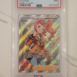 Pokemon Card PSA 9 Sonia 192/192 Rebel Clash Full Art Trainer SWSH FA 2020