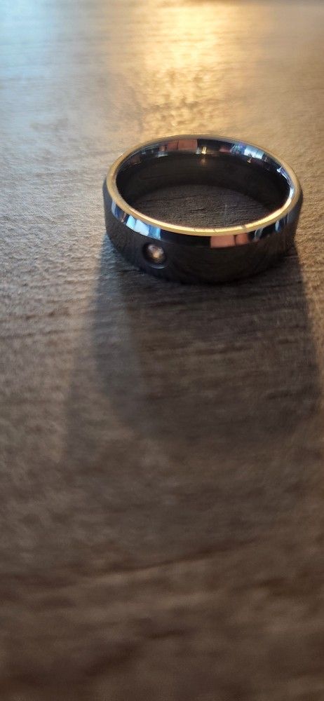 Ring, wedding, Silver colored Tungsten with small diamond