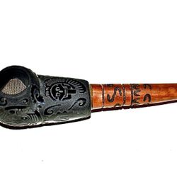 Obsidian/wood Engraved Smoking Pipe