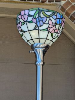 Vintage Dale Tiffany Stained Glass Tall Torchiere Standing Floor Lamp
