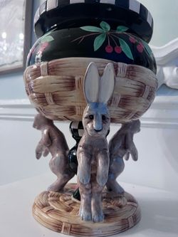 Ceramic Rabbit Figural Compote with Cherry Bowl