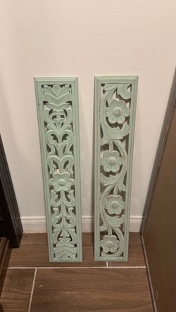 Carved Wood Floral Wall Panels Set of 2