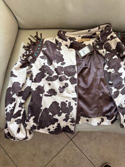 Shyanne Cow Print Western Fringe Jacket