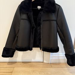 Faux Leather Jacket With Fur Accents