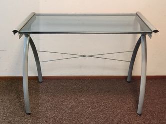 Glass-top desk, chrome frame