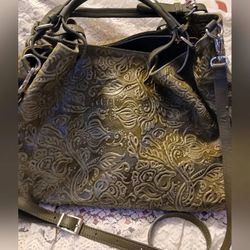 Isadora Italy Hand-Tooled Floral Leather Tote