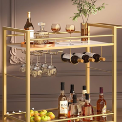 Bar Cart,Home Bar Serving Cart with Storage Shelves, 2 Tier Rolling Beverage Cart with Wheels, Modern Wine Cart with Wine Rack and Glass Holder for Ki