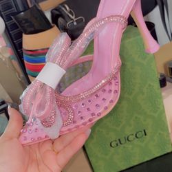 Miss Lola Pink Rhinestone Heels  6 1/2
