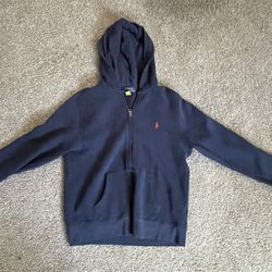 Polo Ralph Lauren Boys Navy Full Zip Hoodie Red Pony Size L (14–16) 18x22.5 in.