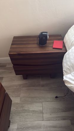 Dark Walnut Wood Nightstand with Drawers