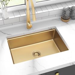 Stainless Steel Workstation Sink, Gold Undermount Kitchen Sink, Single Bowl Kitchen Sinks, 30×18×9 inch