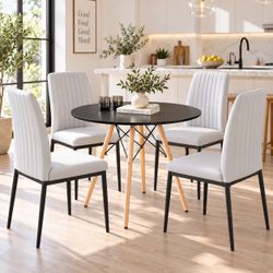 Set of 5 Modern Round Dining Table with MDF Desktop and Solid Wood Legs With 4  dining chairs [ NEW]