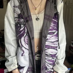 purple and white reversible wind breaker