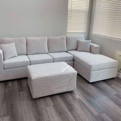 Brand New White Greyish Sectional With Free Ottoman 