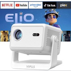 New-Officially-Licensed APP & Auto Focus/ Keystone】Smart Mini Projector with WiFi and Bluetooth, VOPLLS Outdoor Projectors 4K Support, Portable Movie 