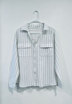 Women’s Striped Button Up 70% Cotton + 30% Linen Size XL