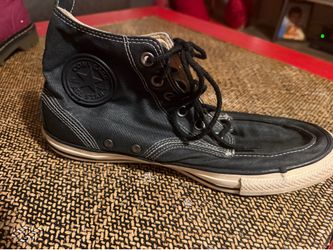 Vintage Converse All Star Black High Top Sneakers Men’s Size 10.5 Canvas Lace Up Rare Rubber Patch Distressed