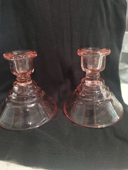 Pink Depression Glass Candle Holders 