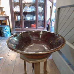 Massive Antique Primitive Farmhouse Redware Bowl