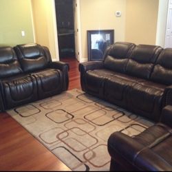 Brown Leather Reclining 3 Piece Sofa Set 