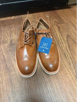 George Brown Leather Wingtip Brogue Oxford Lace Up Round Toe Men's 8