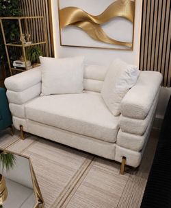Luxurious 2-pc sofa set sofa & loveseat  white boucle fabric  material and gold steel plated legs