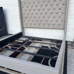 Vera Dream Grey Fabric King Upholstered Platform Bed | Diamond Tufted Headboard - FREE Delivery- READ Description