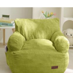 Kids Bean Bag Chair, Toddler Bean Bag Sofa with Filling, Bean Bag Chair for Boys and Girls, Lazy Sofa with Pocket for Playing, Reading, Green