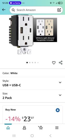 Visit the Store, GE
GE
Visit the Store
4.2
4.2 out of 5 stars
(49)
GE In-Wall USB Receptacle, 2 Outlets, 2 USB Outlet, Tamper-resistant, Electrical Ou