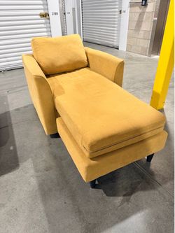 Chenille Fabric Chaise Lounge Arm Chair, Single Sofa Chair Sleeper Recliner - Mustard yellow