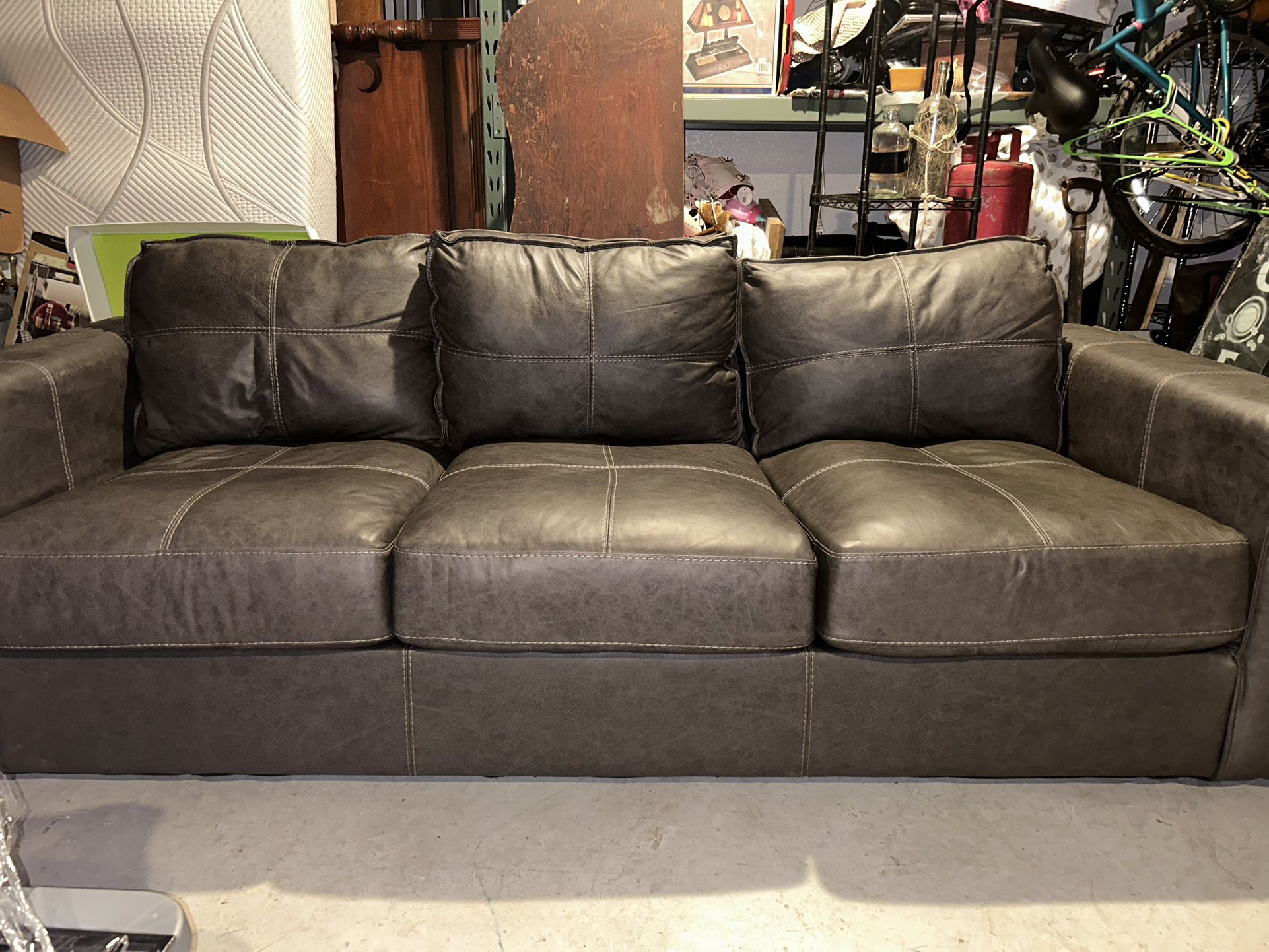 Faux Leather Dark Grey Couch/sofa