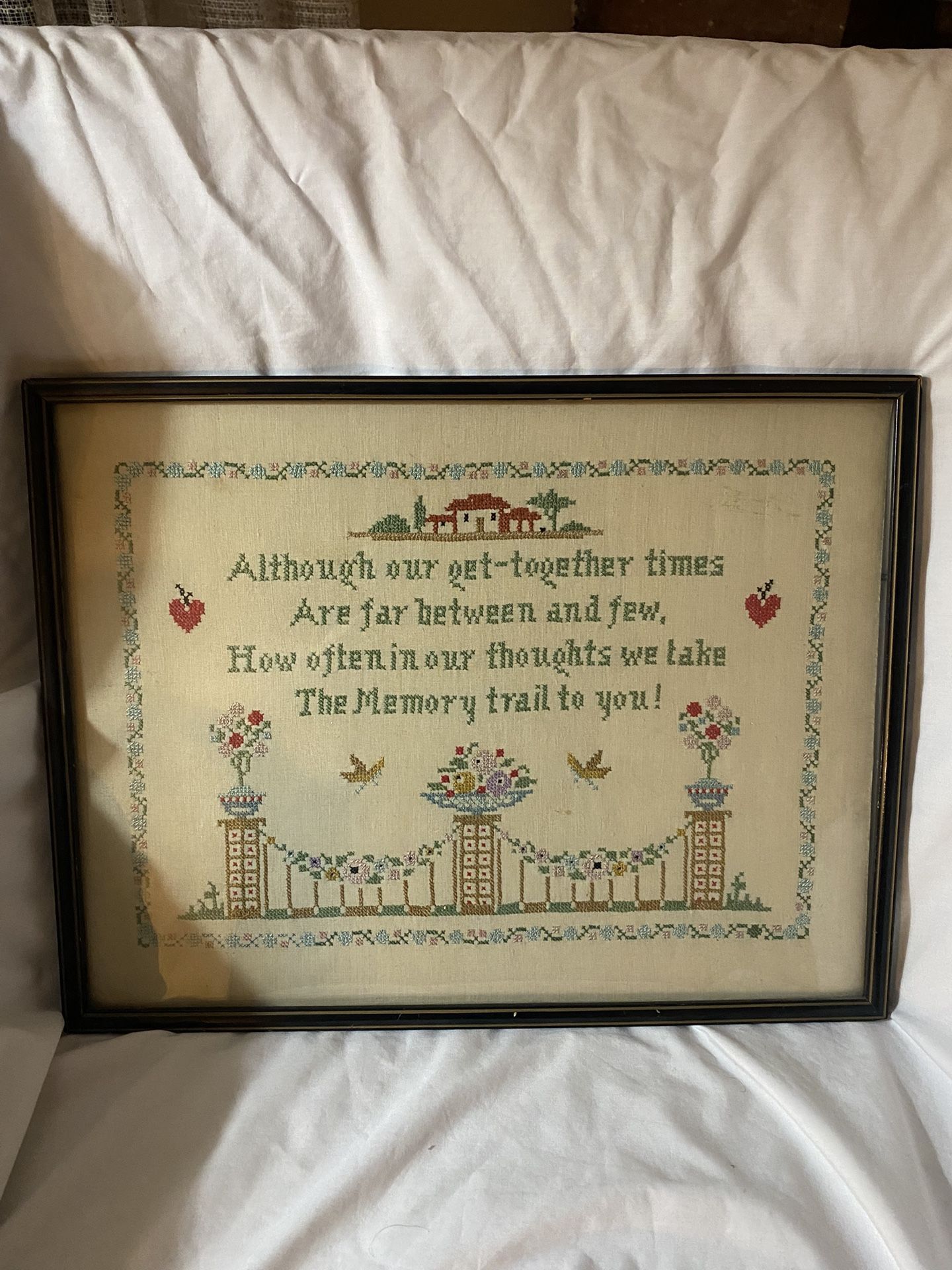 Antique Needle Point Or Needle Work Framed