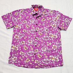 Men Aloha Shirt Cruise Tropical Luau Beach Hawaiian Party Pink Hibiscus Size M