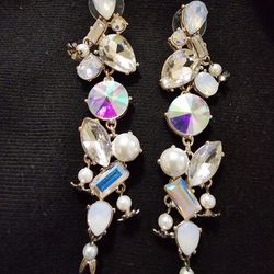 Beautiful Crystal & Pearl Long Earrings (Pierced Ears)