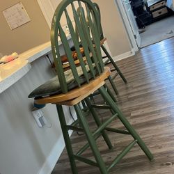 4 Swivel Wood Stools Without Cushions 