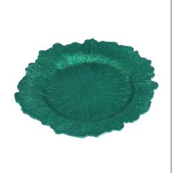 Green Plastic Reef Charger Plates - 12 pcs 13 Inch Round Floral Sponge Charger Plates Wedding Party Decoration (Green, 12)  Code: 2728  $29