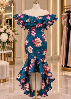Floral Off-Shoulder Mermaid Hi-Low Dress different size