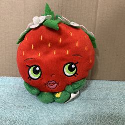 Shopkin  Strawberry Kiss  Stuffed  Animal  Plush Toy Pillow Red  /  Green Big  Eyes 