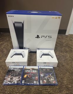 Sony PlayStation 5 PS5 Console Disc Version 3 Games + 2 Controller Bundle.