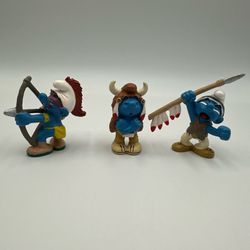 Vintage Smurfs Figures Schleich Peyo Indians Made In Germany Lot of 3