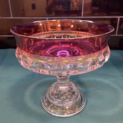Beautiful Vintage Large Indiana Glass Kings Crown Thumbprint Compote 