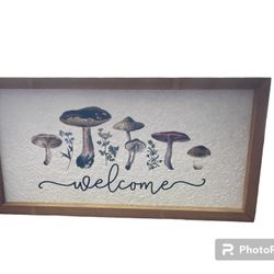 Mushroom Room Wall Decor Welcome Sign Decoration for Home Wood Light Brown