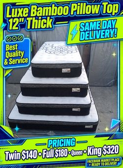 King Size Mattress Pillow Top 12" new mattress in a plastic sealed