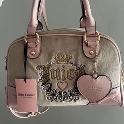 Juicy Couture Women's Purse Bag Heritage Bowlers Pink Leather Shoulder Bag