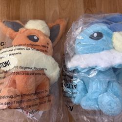 Pokemon Comfy Friends Plush Vaporeon 18 ½ In and Flareon - 17 ¼ In